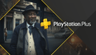 An elderly African-american man dressed in a suit with hat walking in the street. The PlayStation Plus logo displayed on top. In the background are easter eggs from select PlayStation Games