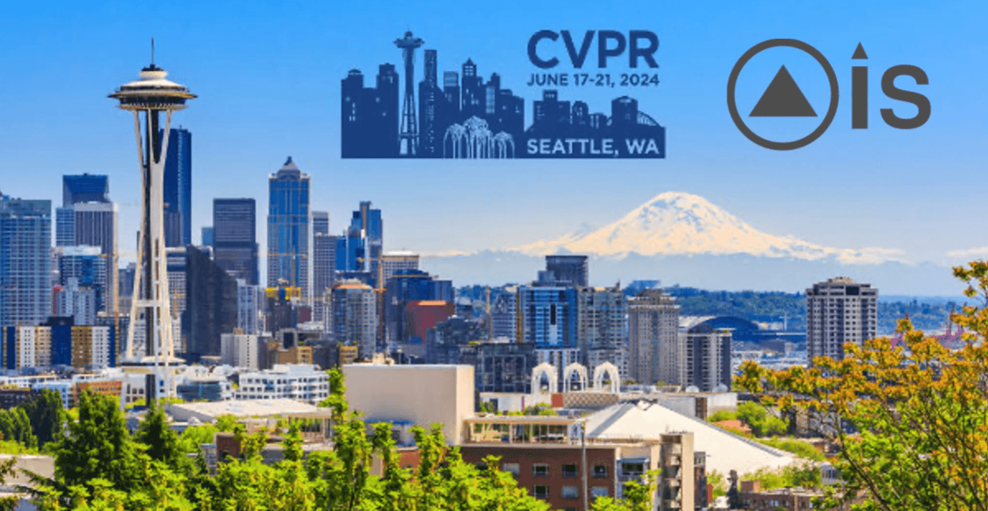 Cityscape featuring Seattle Washington with an overlay of the CVPR logo and AIS logo.
