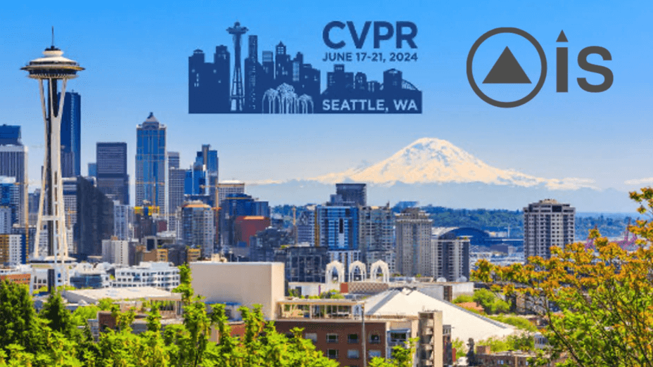 Cityscape featuring Seattle Washington with an overlay of the CVPR logo and AIS logo.