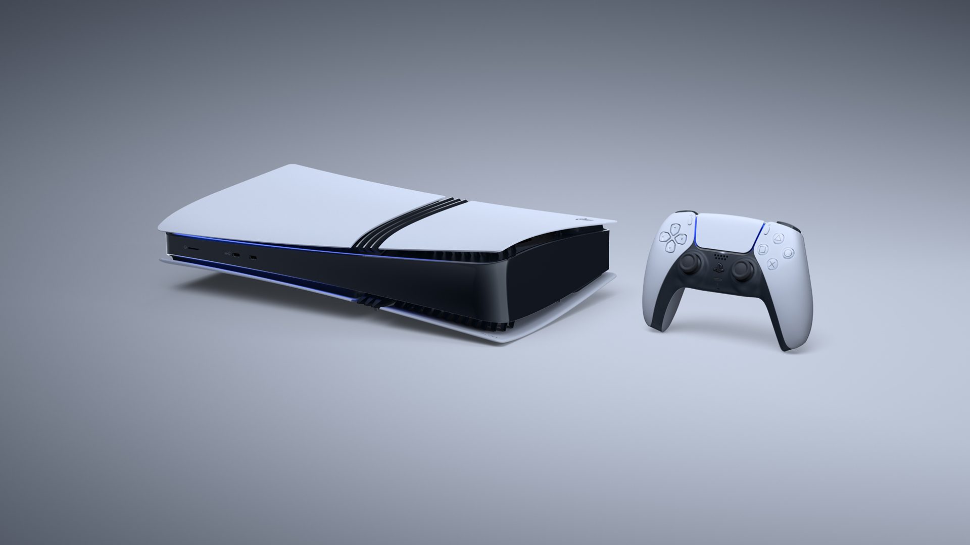 Horizontal PlayStation 5 Pro with DualSense wireless controller