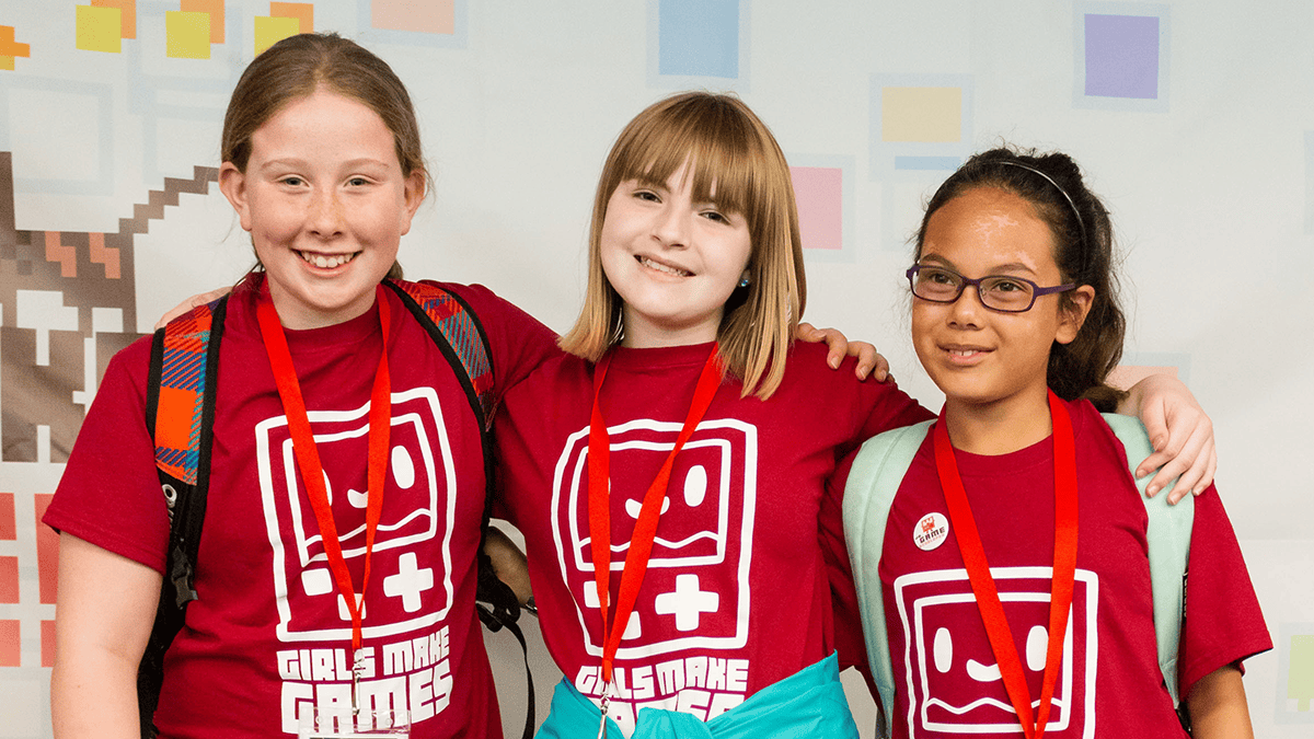 Group photo of Girls Make Games participants