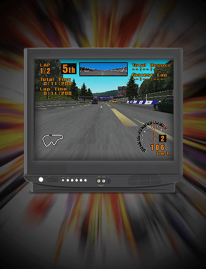 ブラウン管テレビにゲームが映し出されている